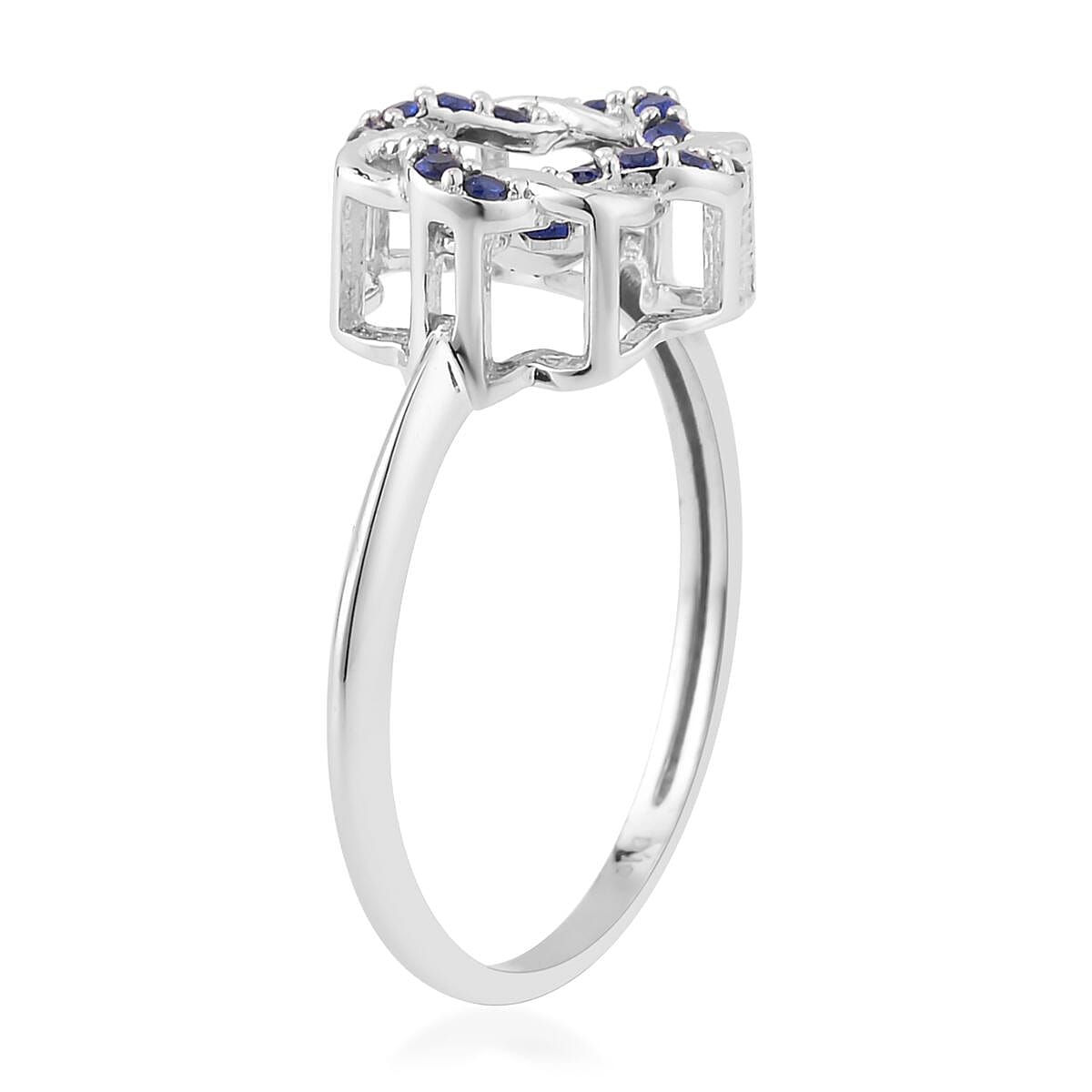 Sparkling Dancing Simulated Blue Diamond Ring in Rhodium Over Sterling Silver (Size 10.0) 0.65 ctw image number 3