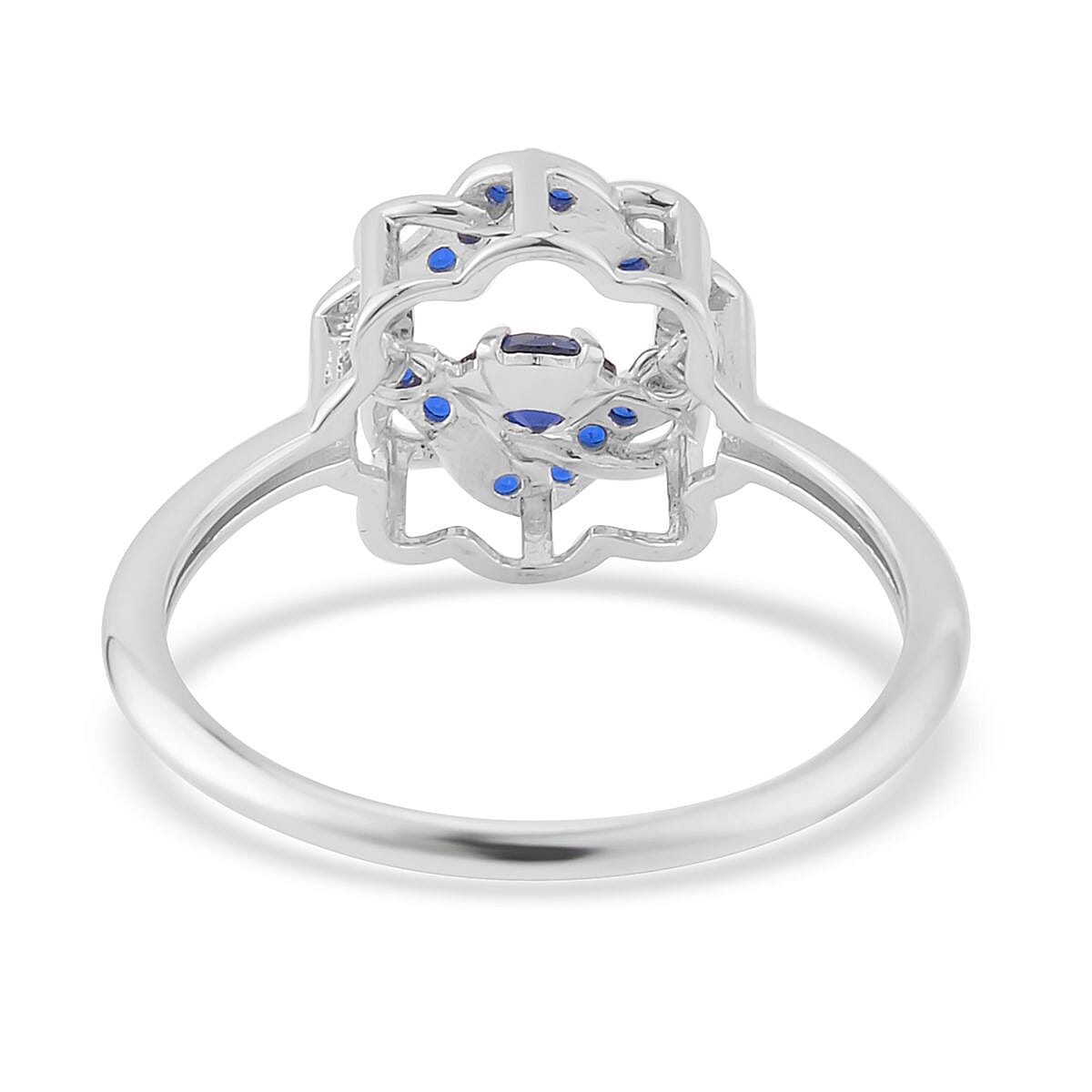 Sparkling Dancing Simulated Blue Diamond Ring in Rhodium Over Sterling Silver (Size 10.0) 0.65 ctw image number 4
