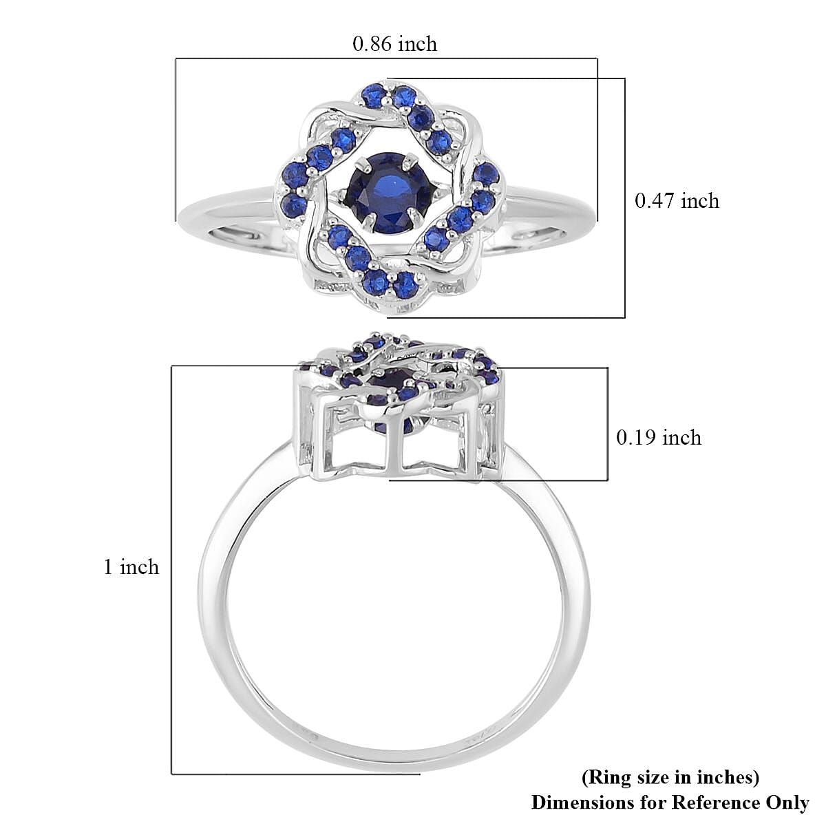 Sparkling Dancing Simulated Blue Diamond Ring in Rhodium Over Sterling Silver (Size 10.0) 0.65 ctw image number 5