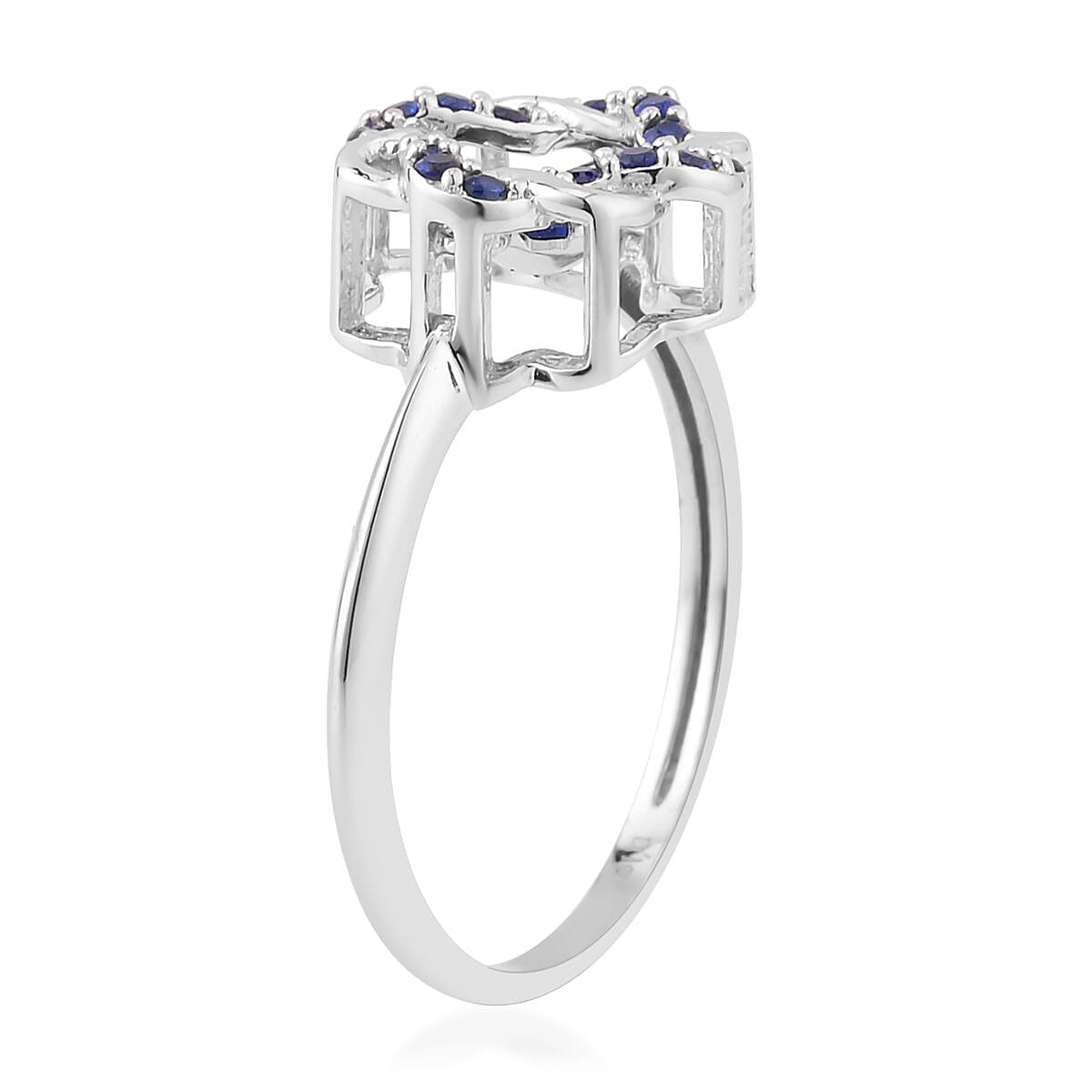 Sparkling Dancing Simulated Blue Diamond Ring in Rhodium Over Sterling Silver (Size 7.0) 0.65 ctw image number 3