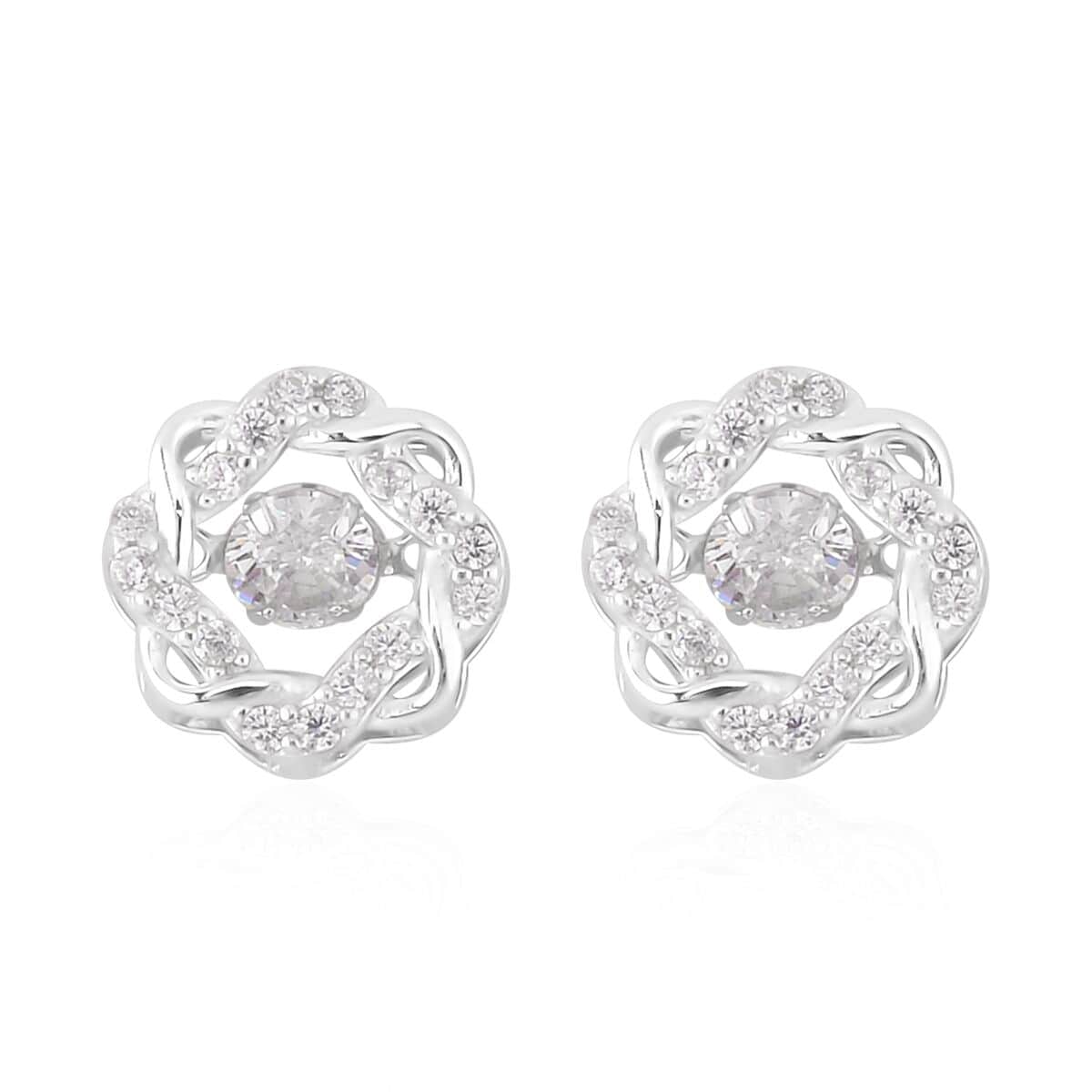 Sparkling Dancing Simulated Diamond Earrings in Rhodium Over Sterling Silver 1.35 ctw image number 0