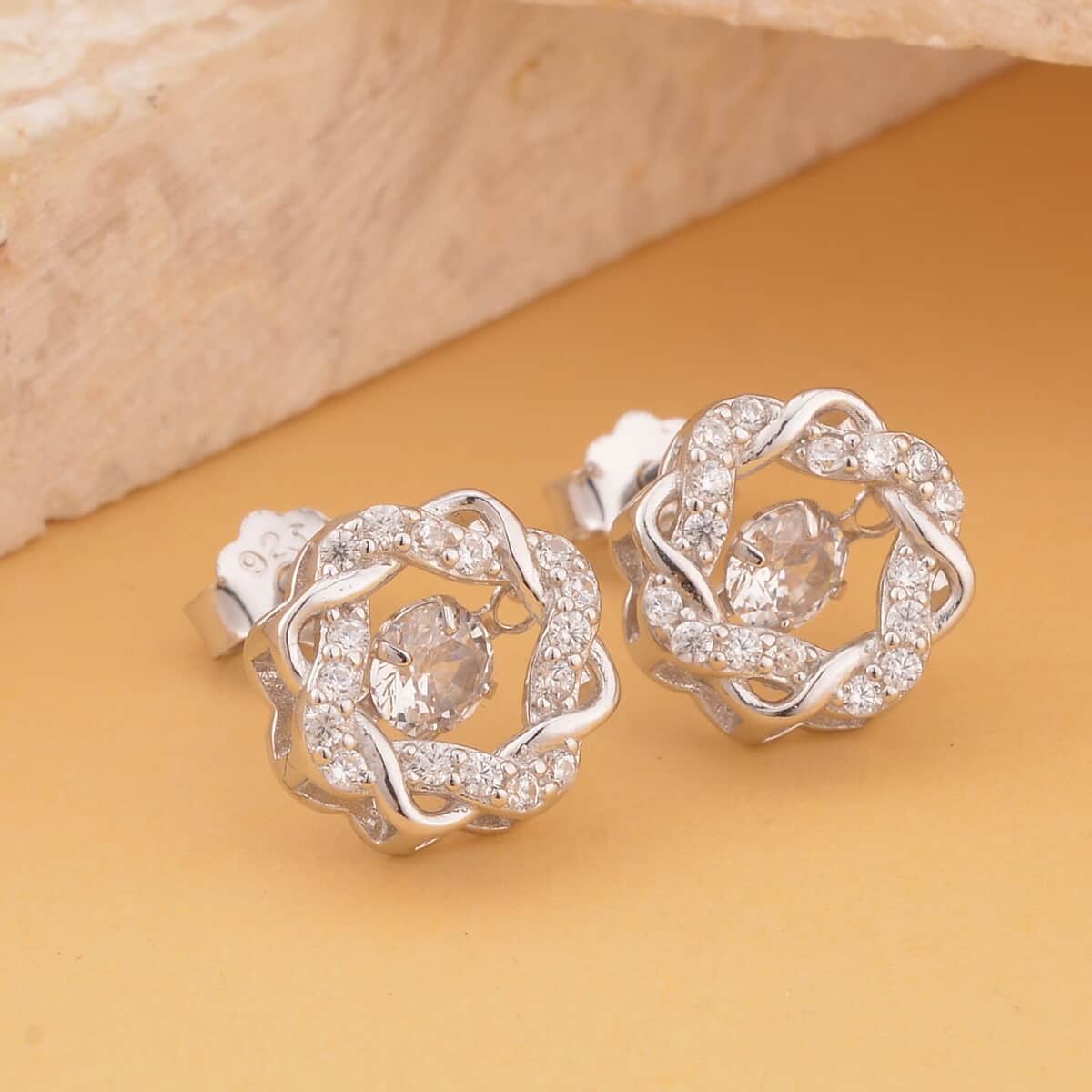 Sparkling Dancing Simulated Diamond Earrings in Rhodium Over Sterling Silver 1.35 ctw image number 1