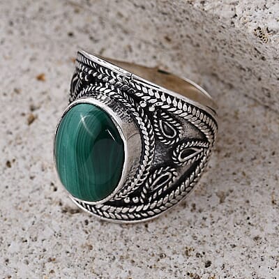 Bali Legacy African Malachite Ring in Sterling Silver (Size 8.0) 8.00 ctw