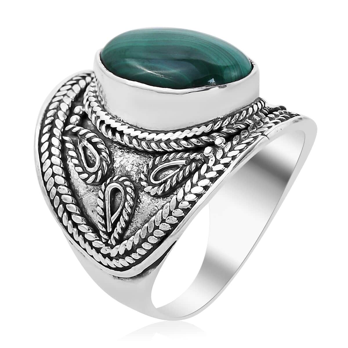 Bali Legacy African Malachite Ring in Sterling Silver (Size 8.0) 8.00 ctw image number 3
