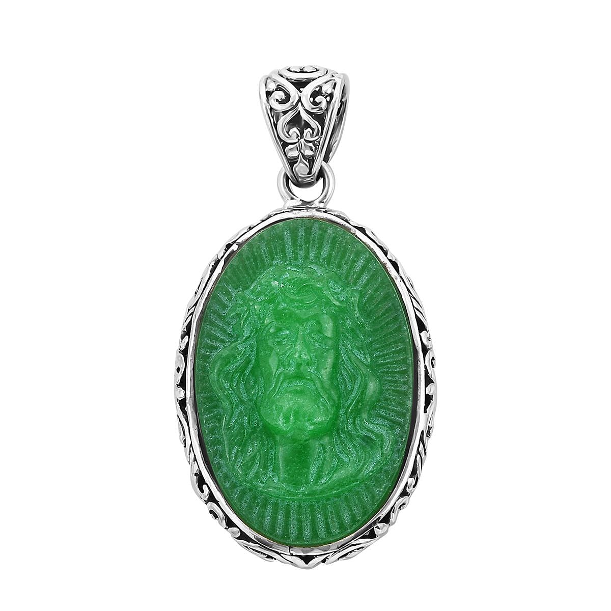 Green Jade (D) Carved Pendant in Sterling Silver 23.65 ctw