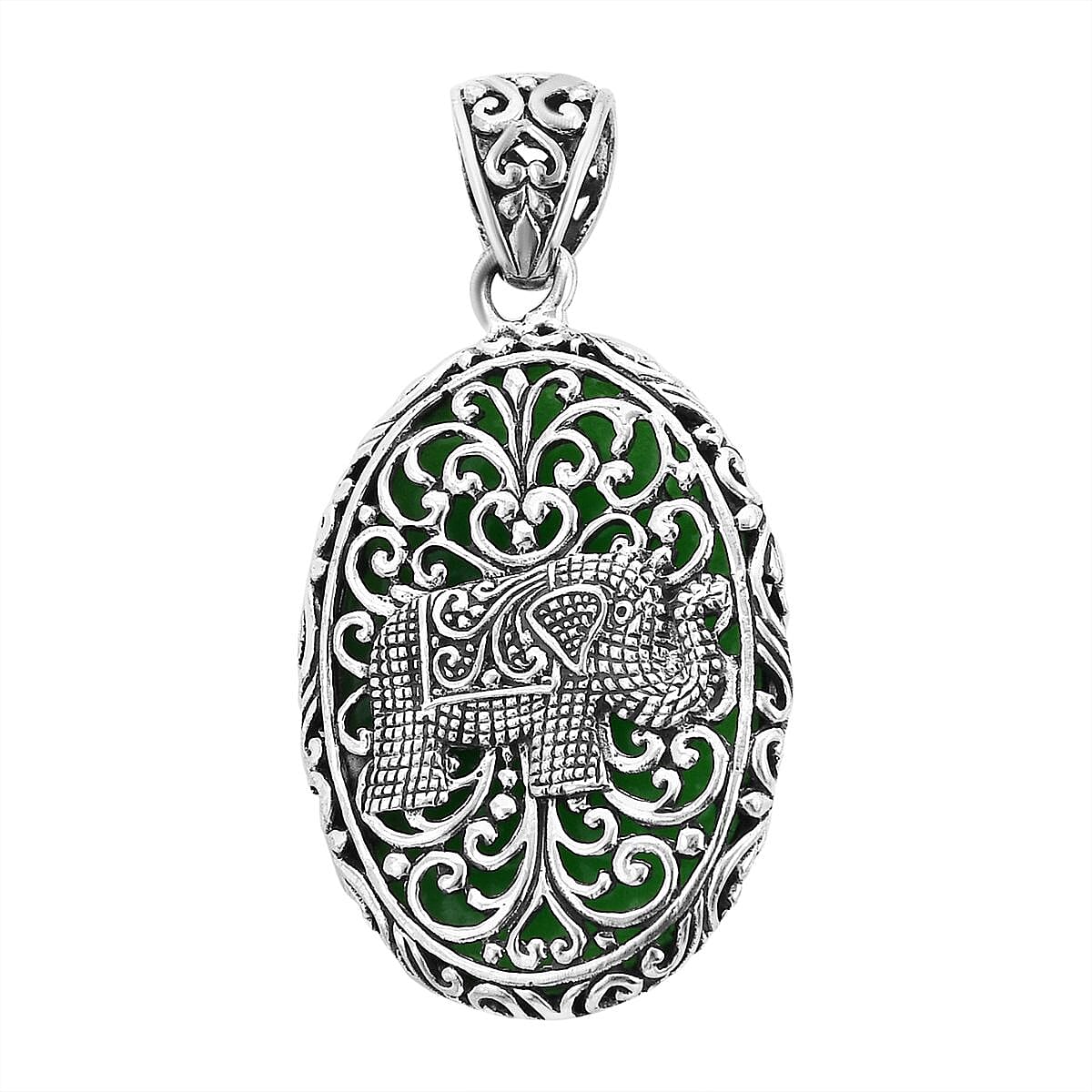 Green Jade (D) Carved Pendant in Sterling Silver 23.65 ctw image number 4