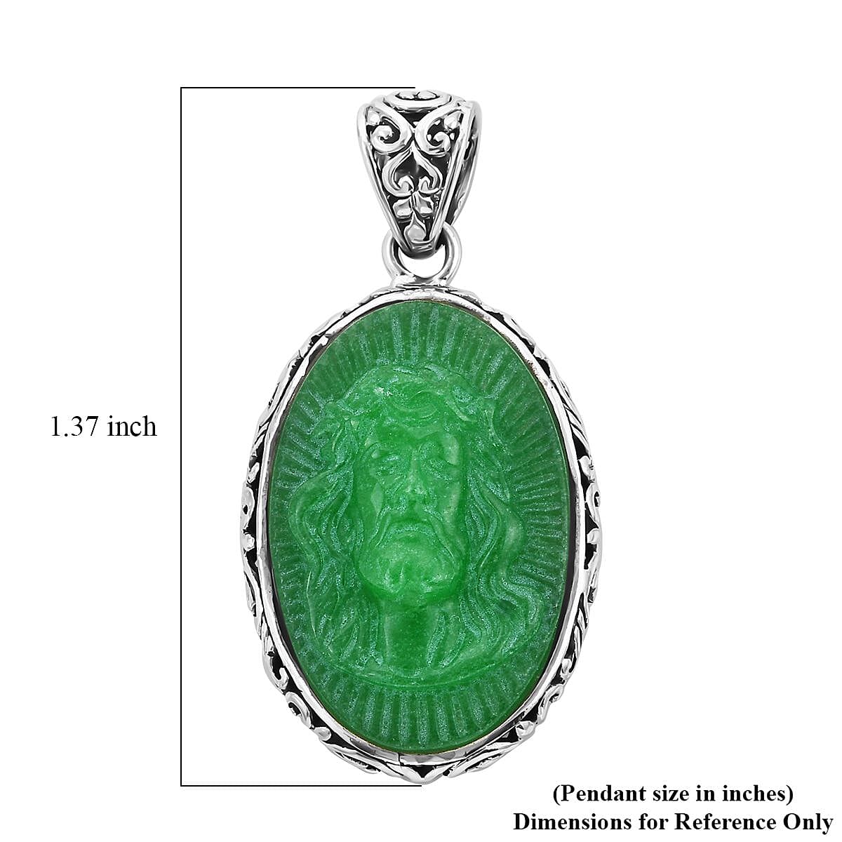 Green Jade (D) Carved Pendant in Sterling Silver 23.65 ctw image number 5
