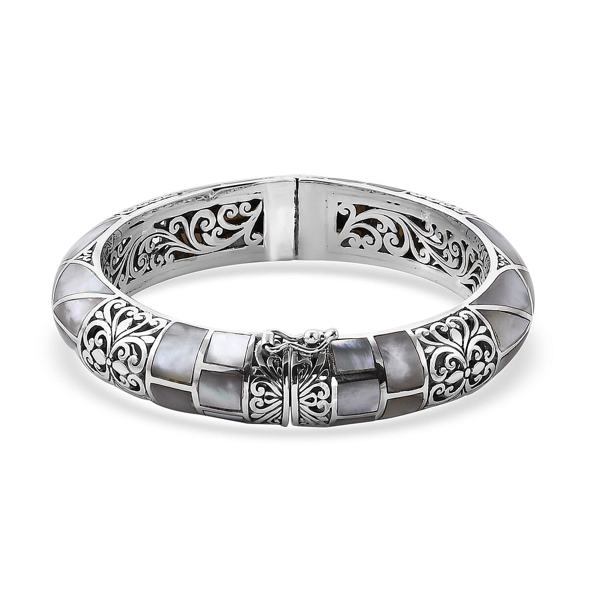 Bali Legacy Mother Of Pearl Bangle Bracelet in Sterling Silver image number 3