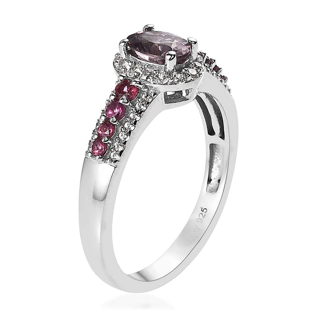 Tanzanian Lavender Spinel and Multi Gemstone Halo Ring in Platinum Over Sterling Silver 1.15 ctw image number 3