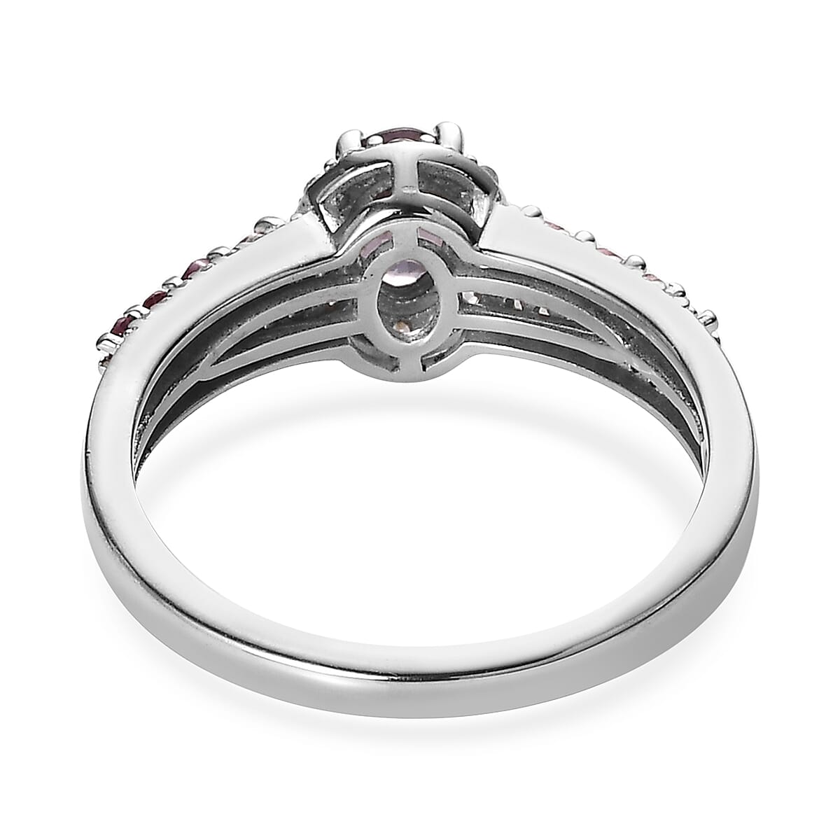 Tanzanian Lavender Spinel and Multi Gemstone Halo Ring in Platinum Over Sterling Silver 1.15 ctw image number 4
