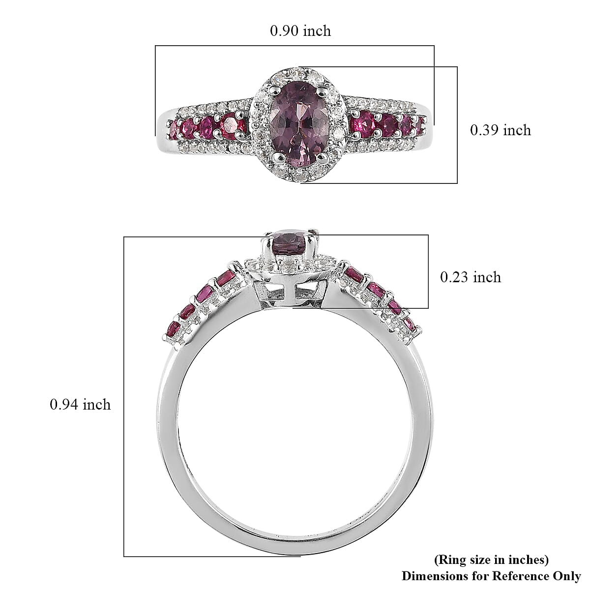 Tanzanian Lavender Spinel and Multi Gemstone Halo Ring in Platinum Over Sterling Silver 1.15 ctw image number 5