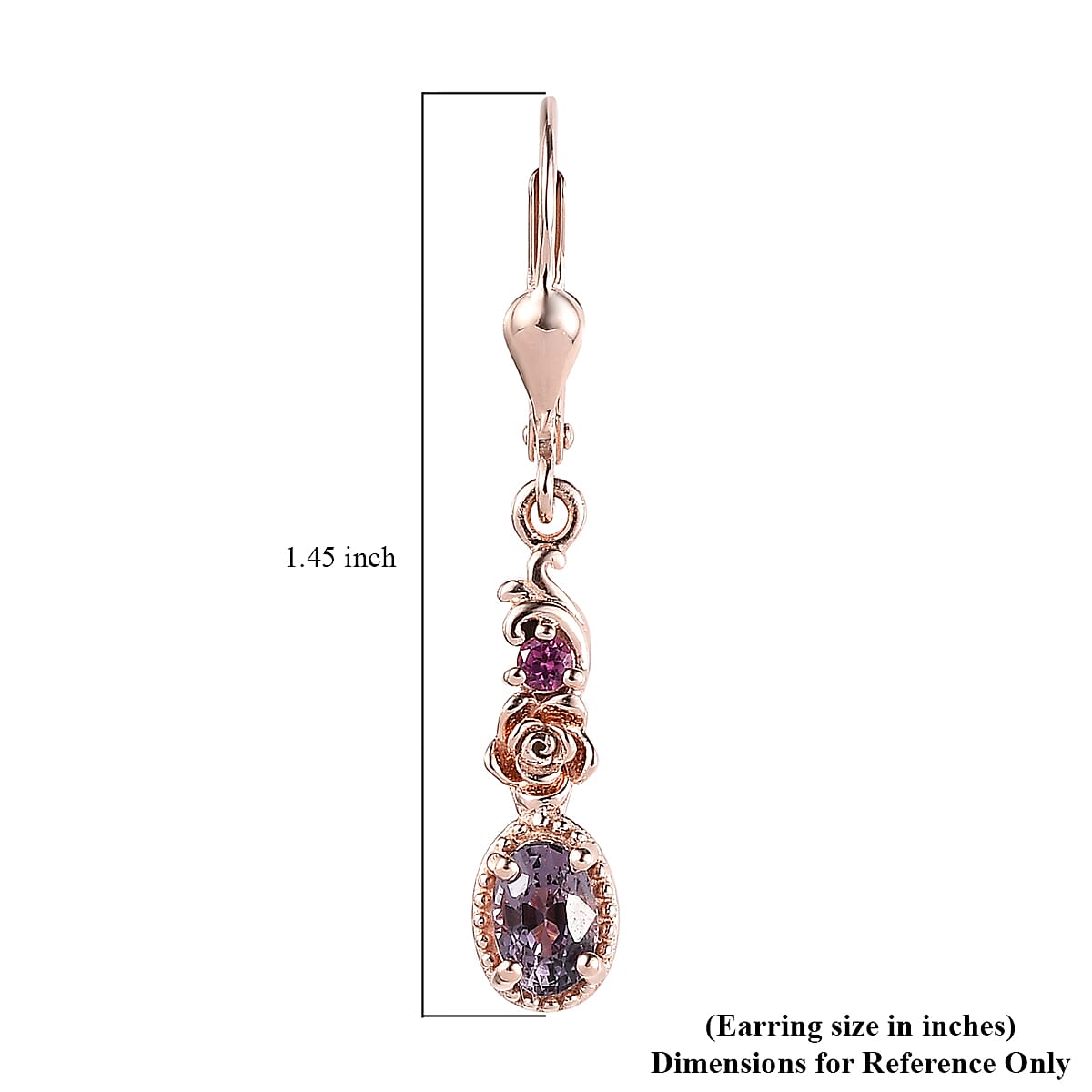 Tanzanian Lavender Spinel and Orissa Rhodolite Garnet Dangling Earrings in Vermeil Rose Gold Over Sterling Silver 1.35 ctw