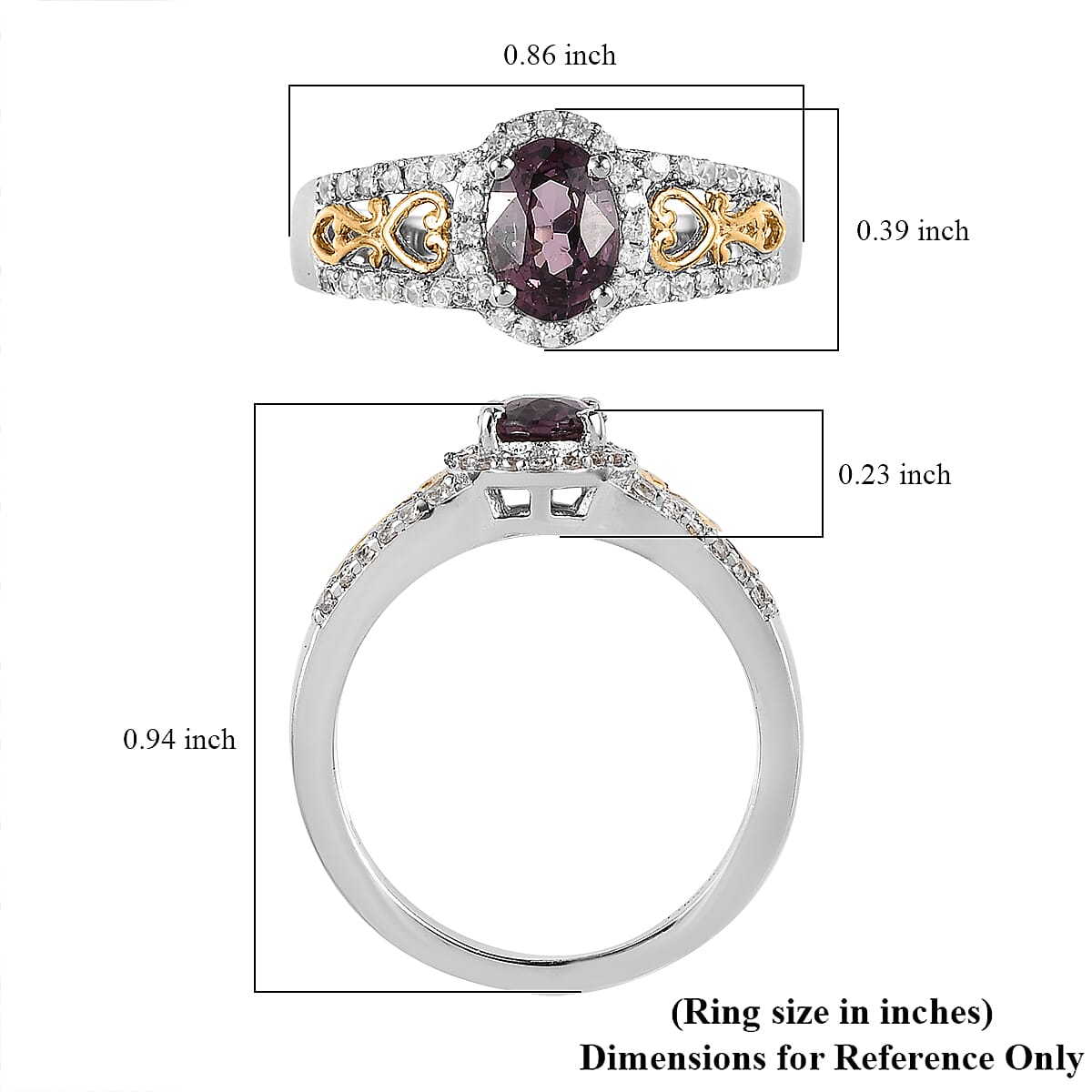 Lavender Spinel, White Zircon Ring in Vermeil YG and Platinum Over Sterling Silver (Size 10.0) 1.35 ctw image number 5