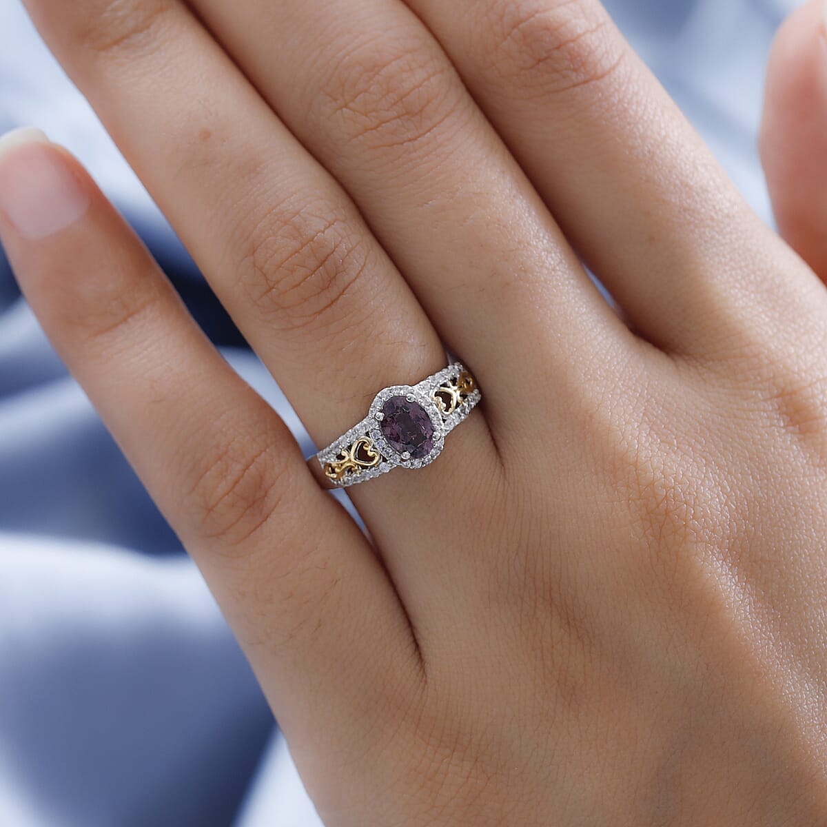 Tanzanian Lavender Spinel and White Zircon Ring in Vermeil Yellow Gold and Platinum Over Sterling Silver (Size 8.0) 1.35 ctw image number 2