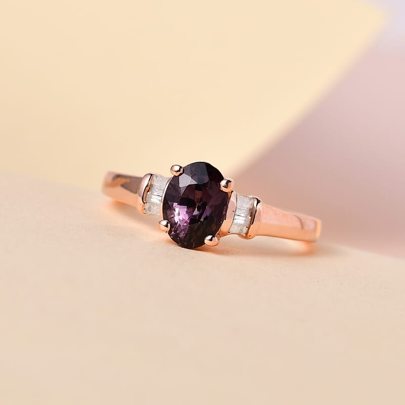 Tanzanian Lavender Spinel and Diamond Ring in Vermeil Rose Gold Over Sterling Silver (Size 10.0) 1.00 ctw