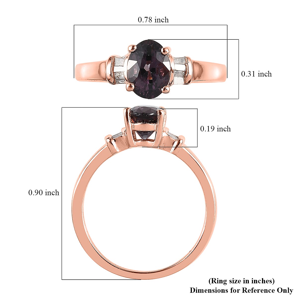 Tanzanian Lavender Spinel and Diamond Ring in Vermeil Rose Gold Over Sterling Silver (Size 10.0) 1.00 ctw