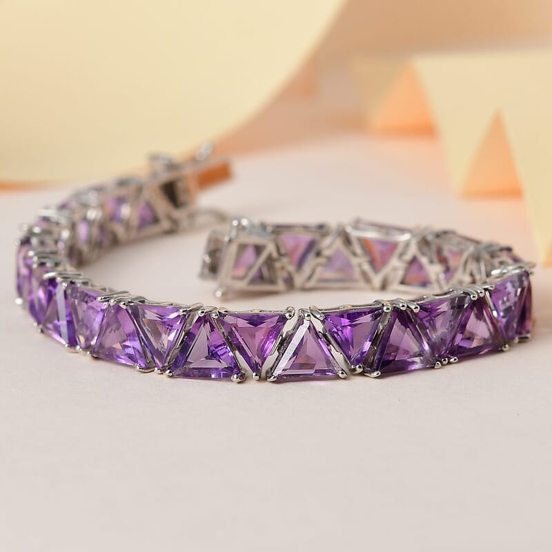 Amethyst Tennis Bracelet in Platinum Over Sterling Silver (6.50 In) 30.25 ctw