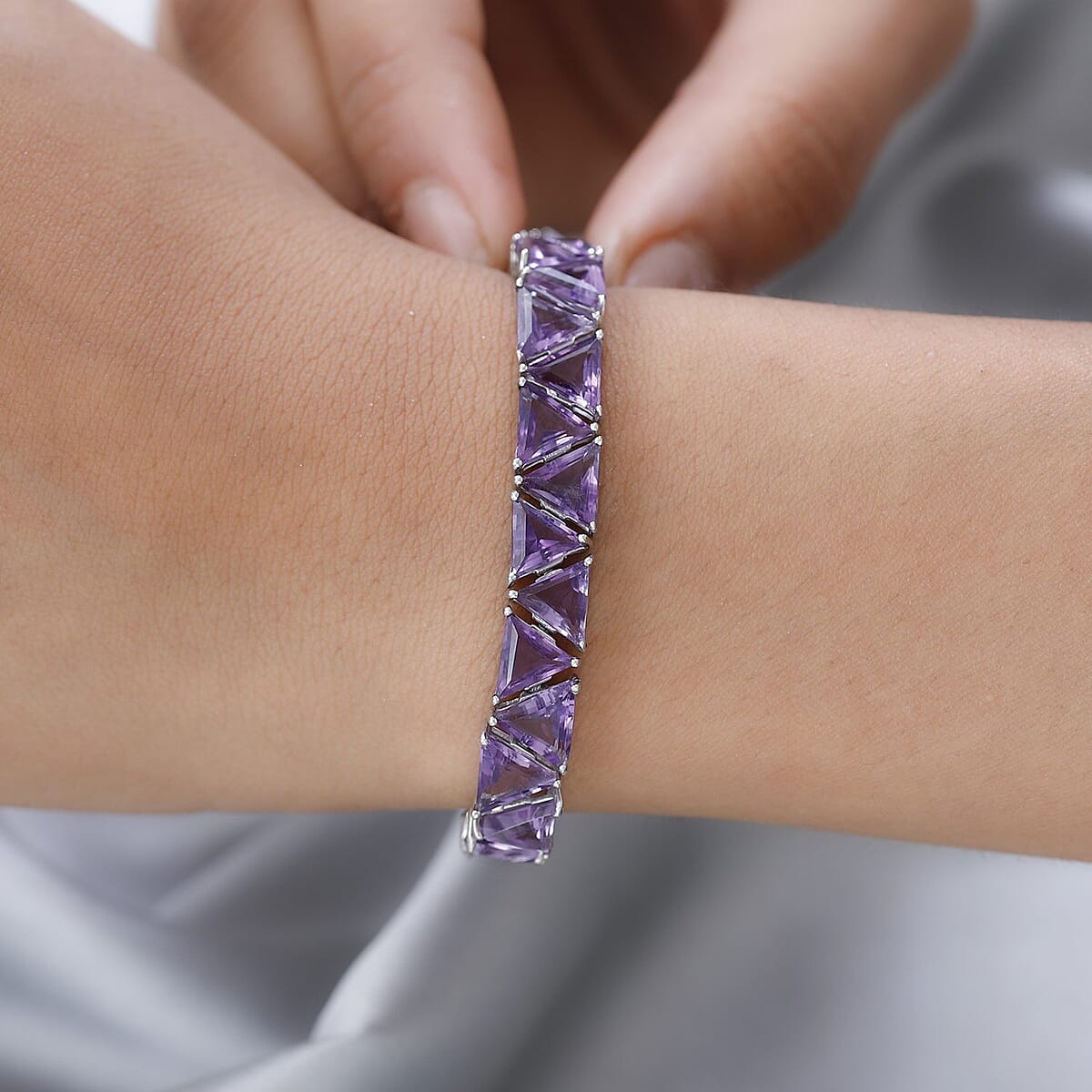 TLV Amethyst Bracelet in Platinum Over Sterling Silver (6.50 In) 29.80 ctw image number 2