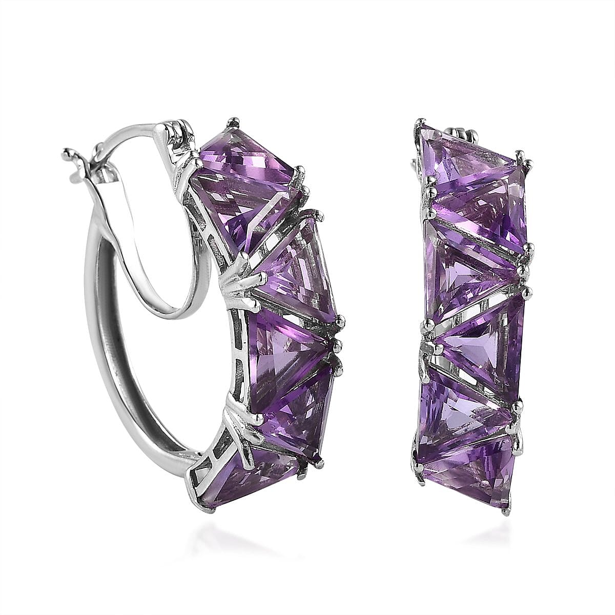 Amethyst Hoop Earrings in Platinum Over Sterling Silver 11.10 ctw