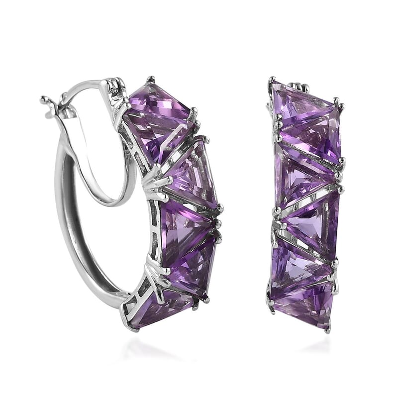 Amethyst Hoop Earrings in Platinum Over Sterling Silver 11.10 ctw