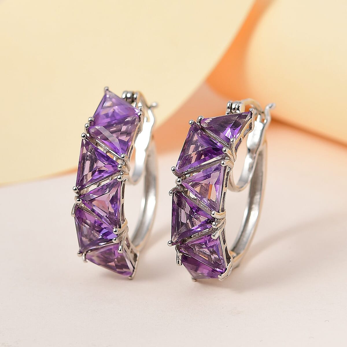 Amethyst Hoop Earrings in Platinum Over Sterling Silver 11.10 ctw image number 1