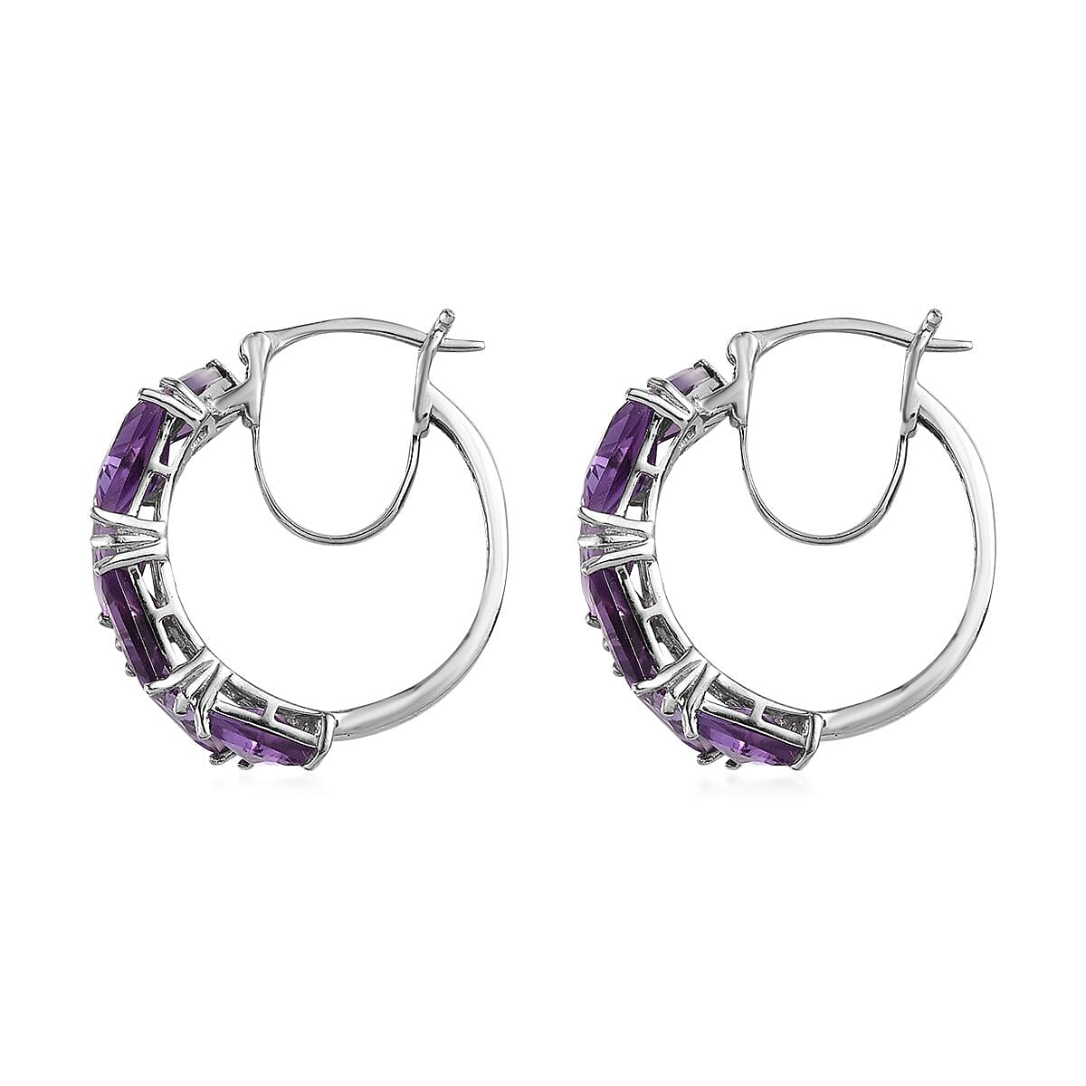 Amethyst Hoop Earrings in Platinum Over Sterling Silver 11.10 ctw