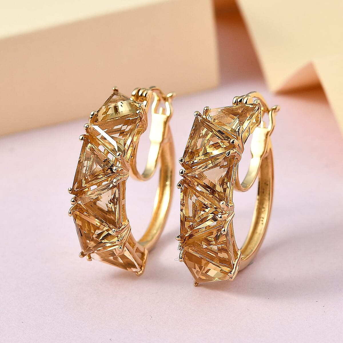 Brazilian Citrine Hoop Earrings in Vermeil Yellow Gold Over Sterling Silver 11.00 ctw image number 1