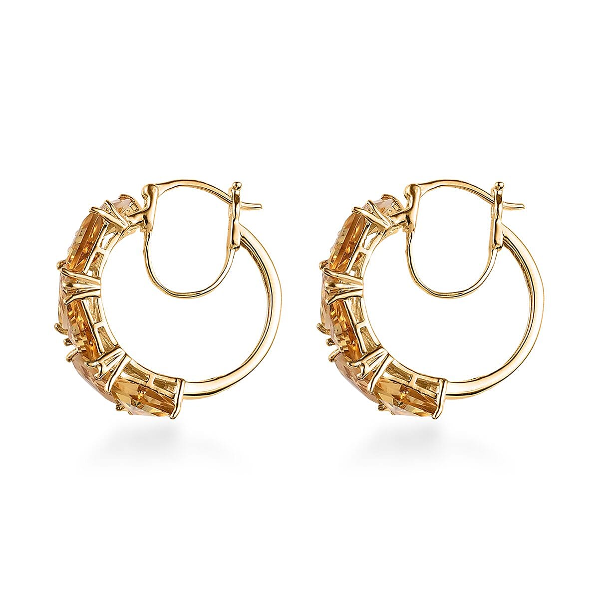 Brazilian Citrine Hoop Earrings in Vermeil Yellow Gold Over Sterling Silver 11.00 ctw image number 3