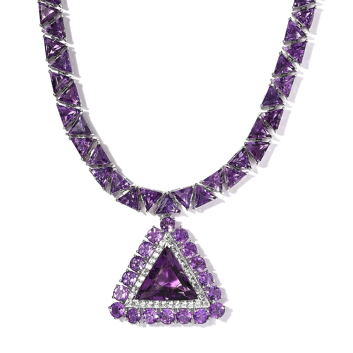 Rose De France Amethyst and White Zircon Necklace 18 Inches in Vermeil Rose Gold Over Sterling Silver 73.35 ctw image number 0