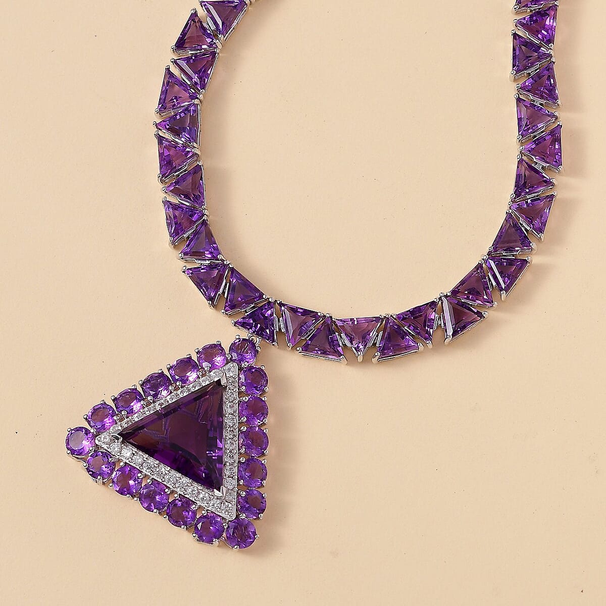 Rose De France Amethyst and White Zircon Necklace 18 Inches in Vermeil Rose Gold Over Sterling Silver 73.35 ctw image number 1