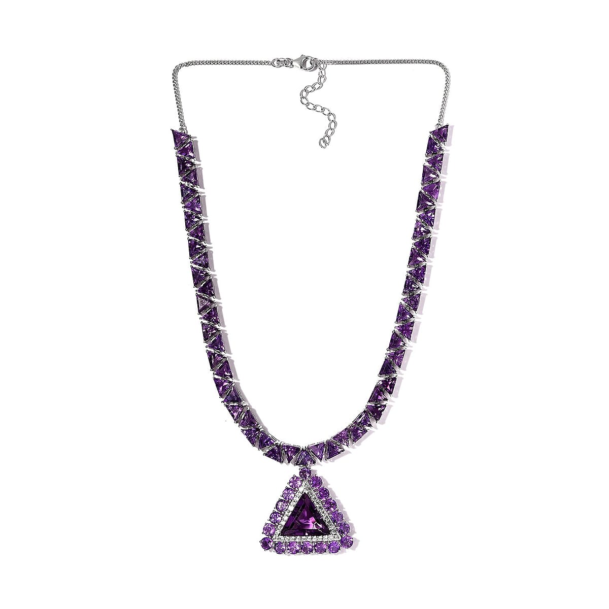Rose De France Amethyst and White Zircon Necklace 18 Inches in Vermeil Rose Gold Over Sterling Silver 73.35 ctw image number 3