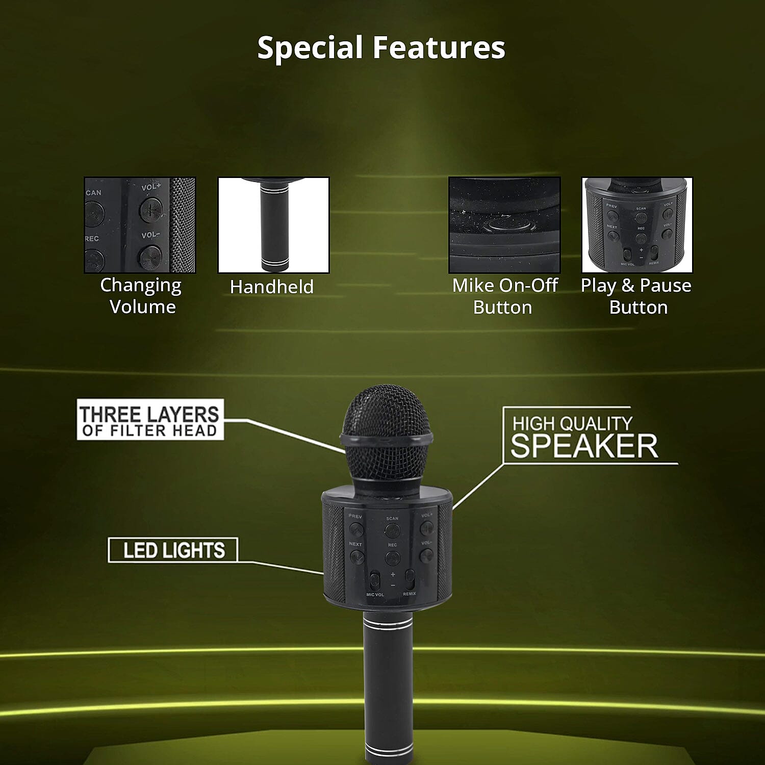 Black Wireless Bluetooth Karaoke Microphon14.99e with USB Charger