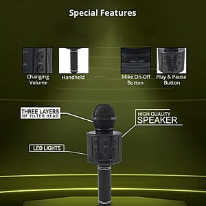 Black Wireless Bluetooth Karaoke Microphon14.99e with USB Charger
