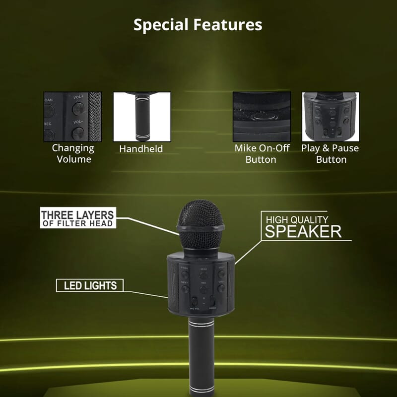 Black Wireless Bluetooth Karaoke Microphone with USB Charger