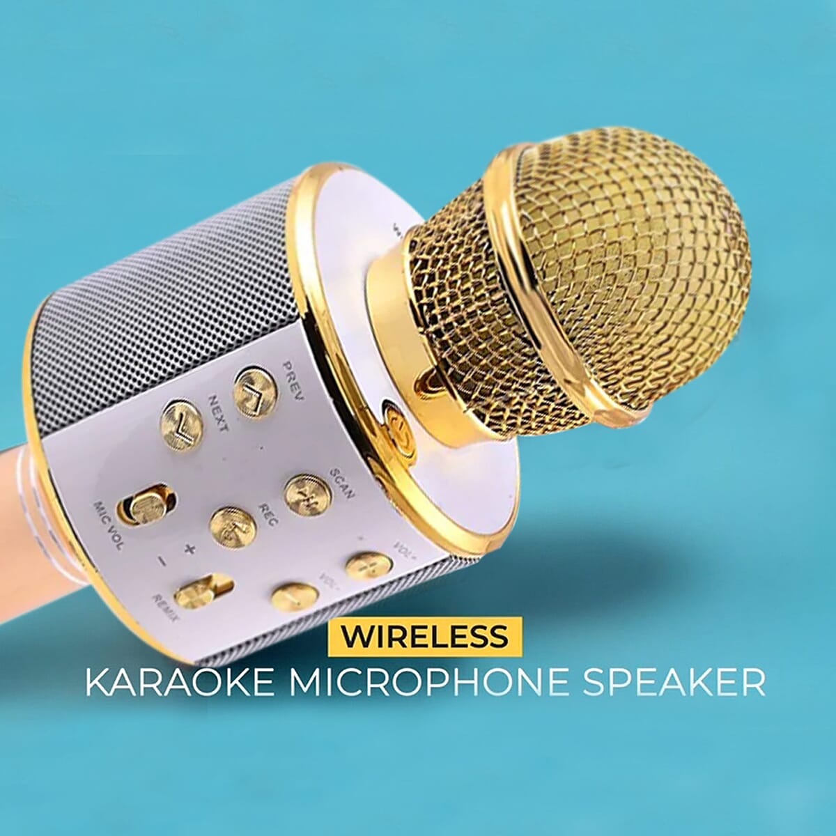 Closeout Gold Wireless Bluetooth Karaoke Microphone with USB Charger image number 2