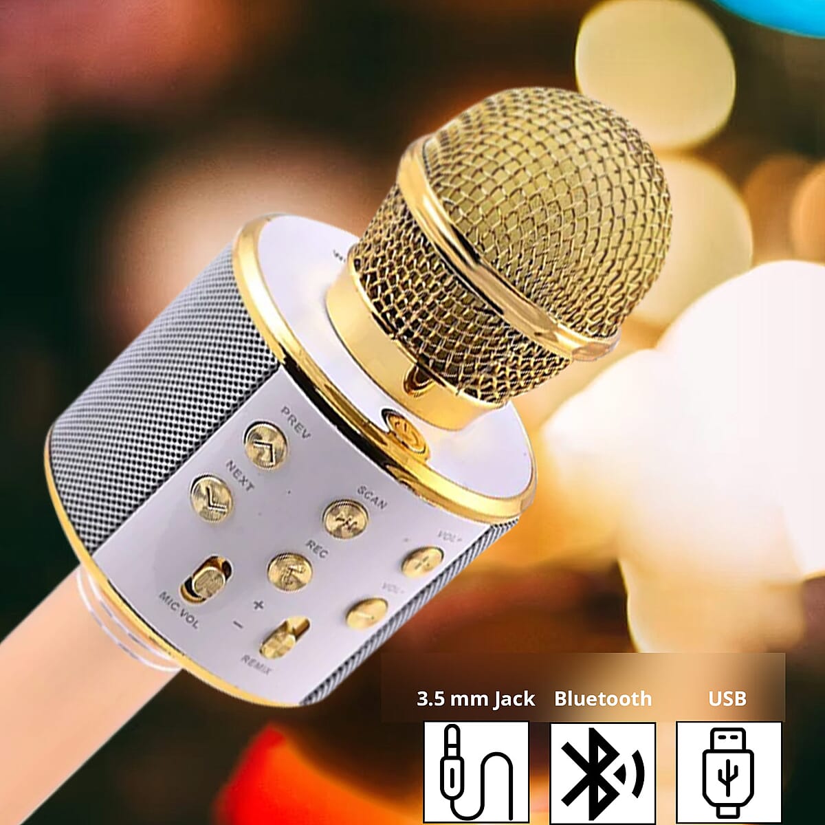 Closeout Gold Wireless Bluetooth Karaoke Microphone with USB Charger image number 3