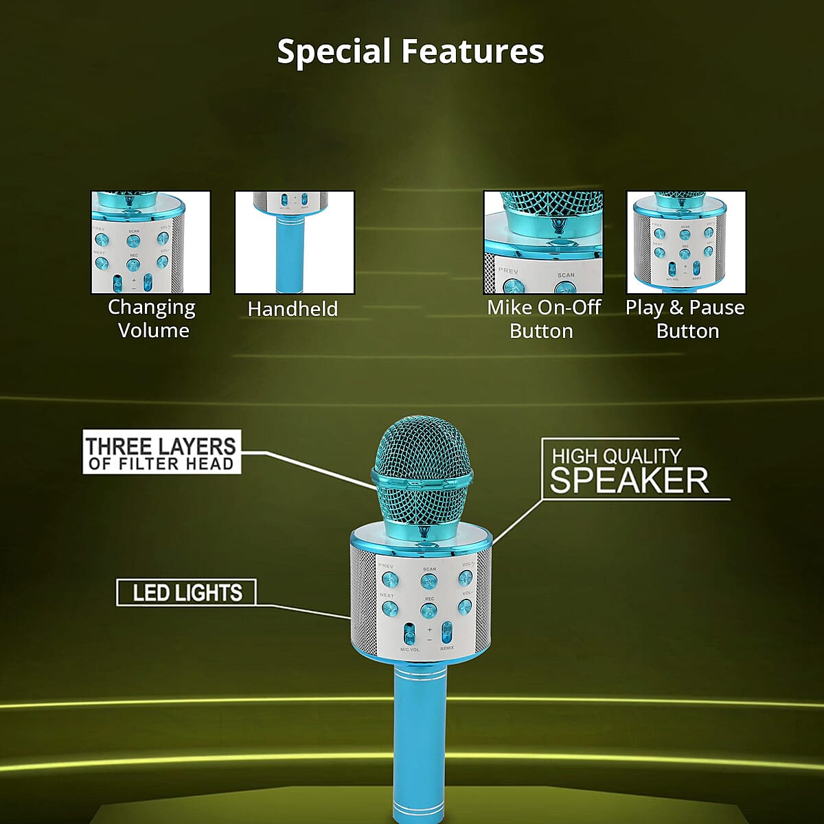 Blue Wireless Bluetooth Karaoke Microphone with USB Charger image number 1