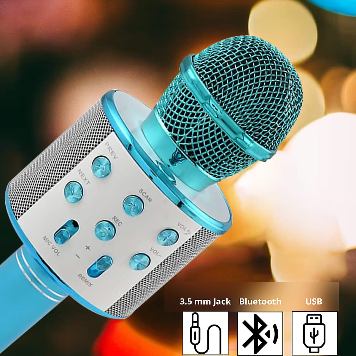 Blue Wireless Bluetooth Karaoke Microphone with USB Charger image number 3