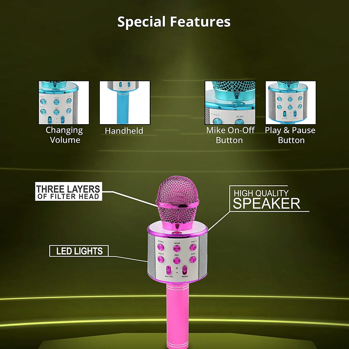 Pink Wireless Bluetooth Karaoke Microphone with USB Charger image number 1