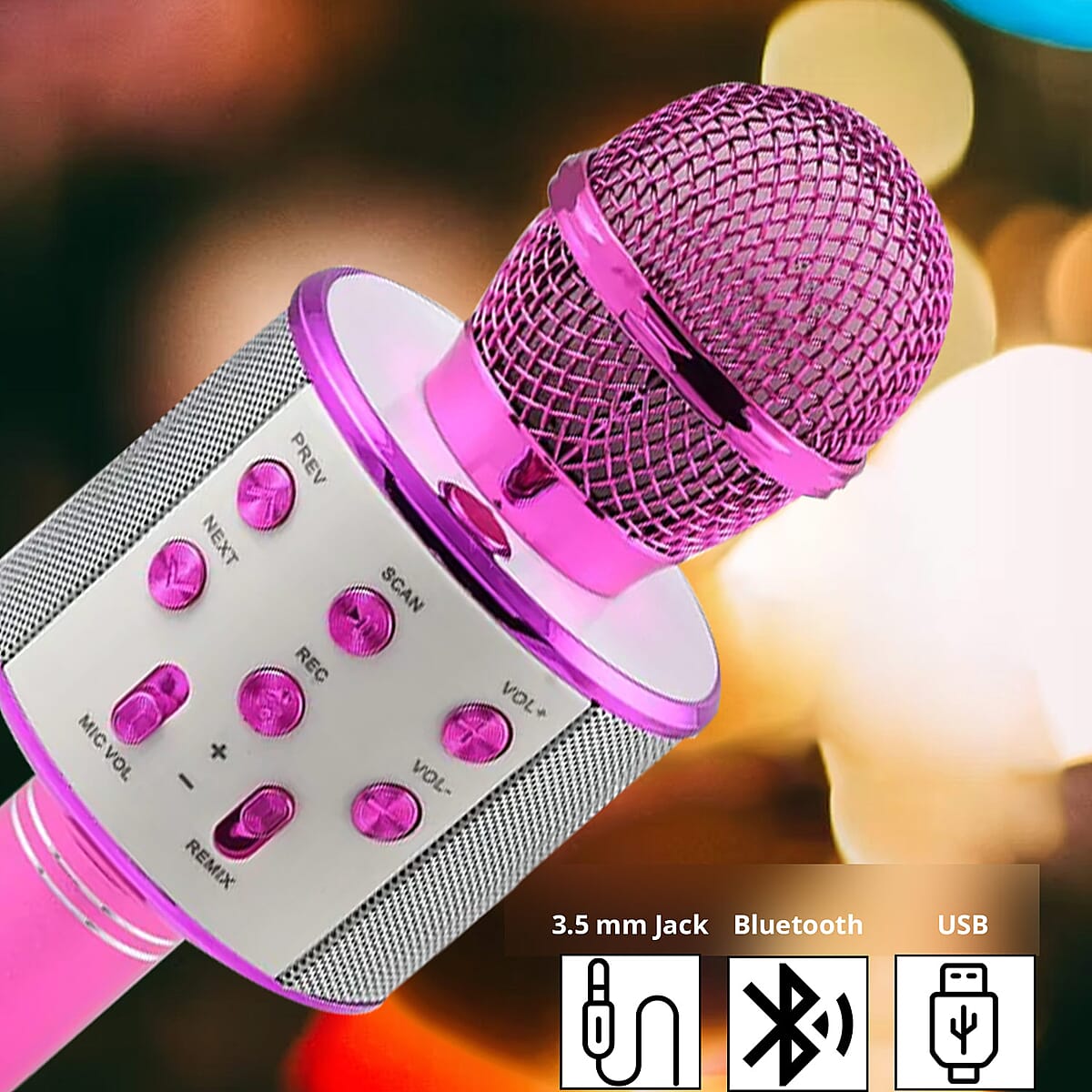 Pink Wireless Bluetooth Karaoke Microphone with USB Charger image number 3