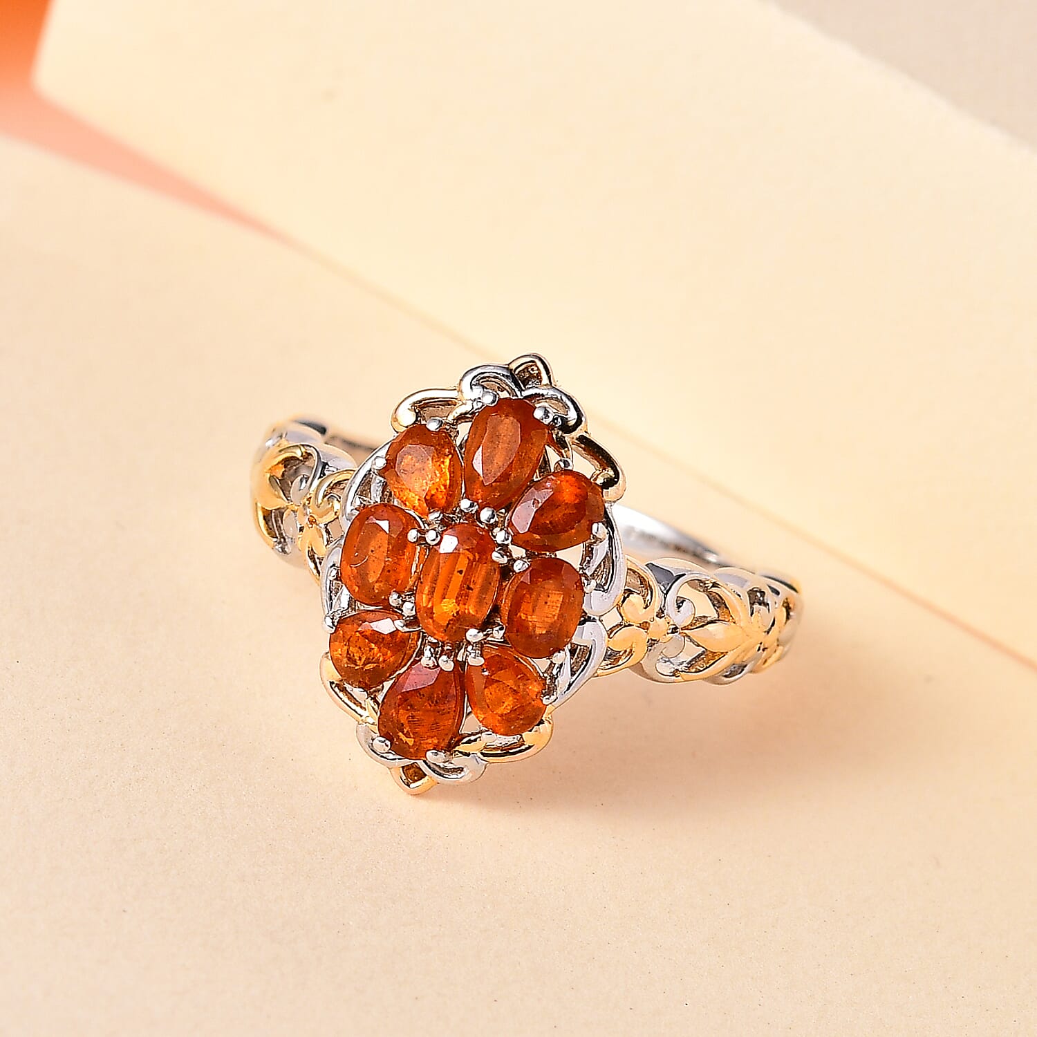Tangerine Kyanite Ring in Vermeil Yellow Gold and Platinum Over Sterling Silver (Size 10.0) 2.35 ctw