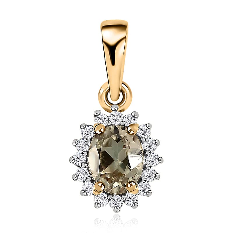 Luxoro 10K Yellow Gold AAA Turkizite and Moissanite Sunburst Pendant 0.50 ctw