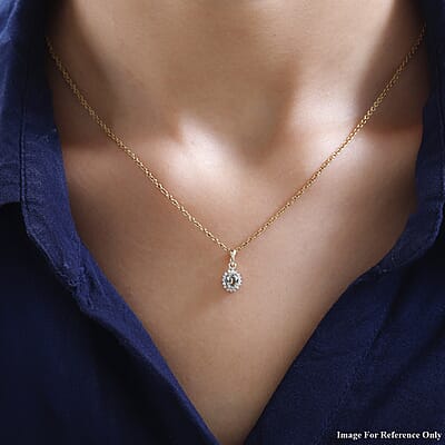 Luxoro 10K Yellow Gold AAA Turkizite and Moissanite Sunburst Pendant 0.50 ctw