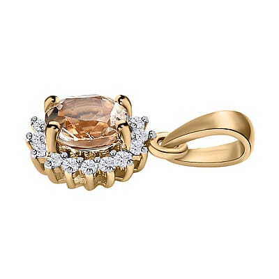 Luxoro 10K Yellow Gold AAA Turkizite and Moissanite Sunburst Pendant 0.50 ctw