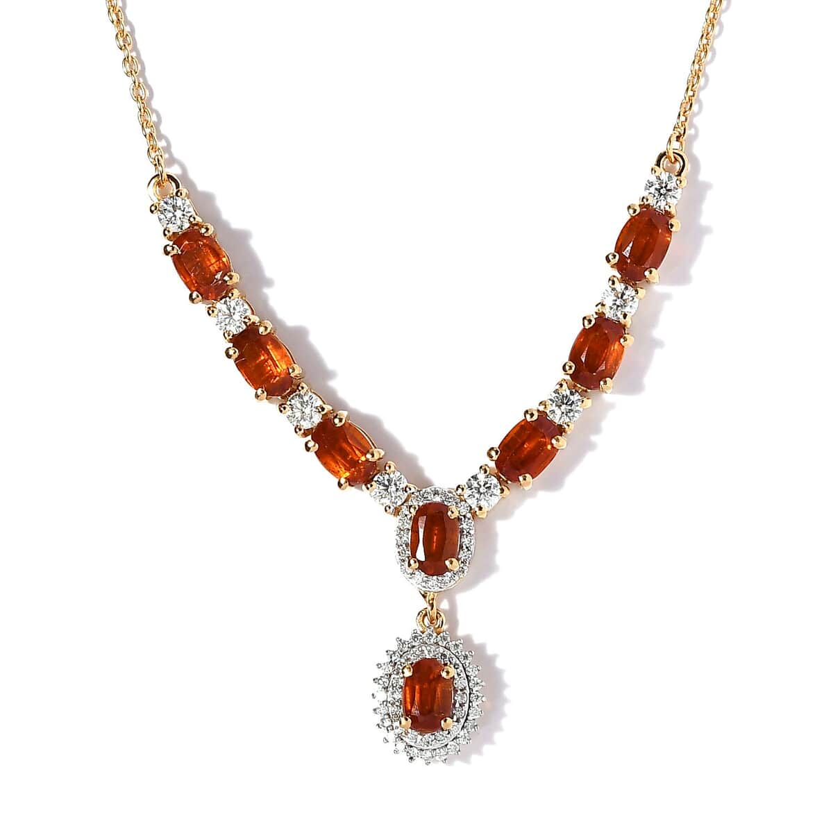 Buy Tangerine Kyanite and Moissanite Halo Necklace 18 Inches in Vermeil ...