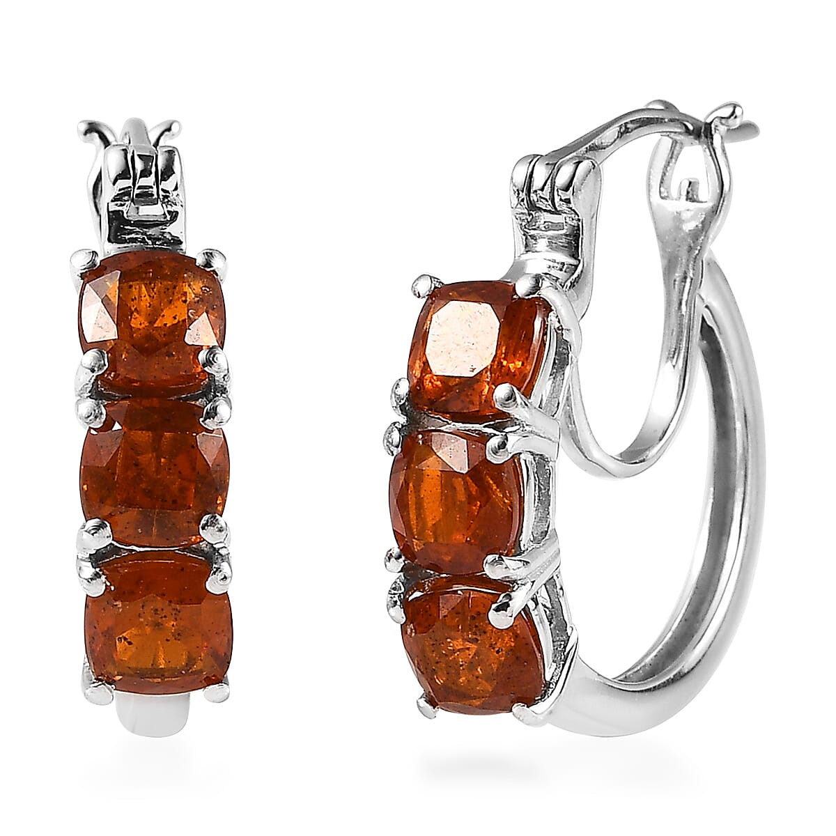 Buy Tangerine Kyanite Hoop Earrings in Platinum Over Sterling Silver 4.
