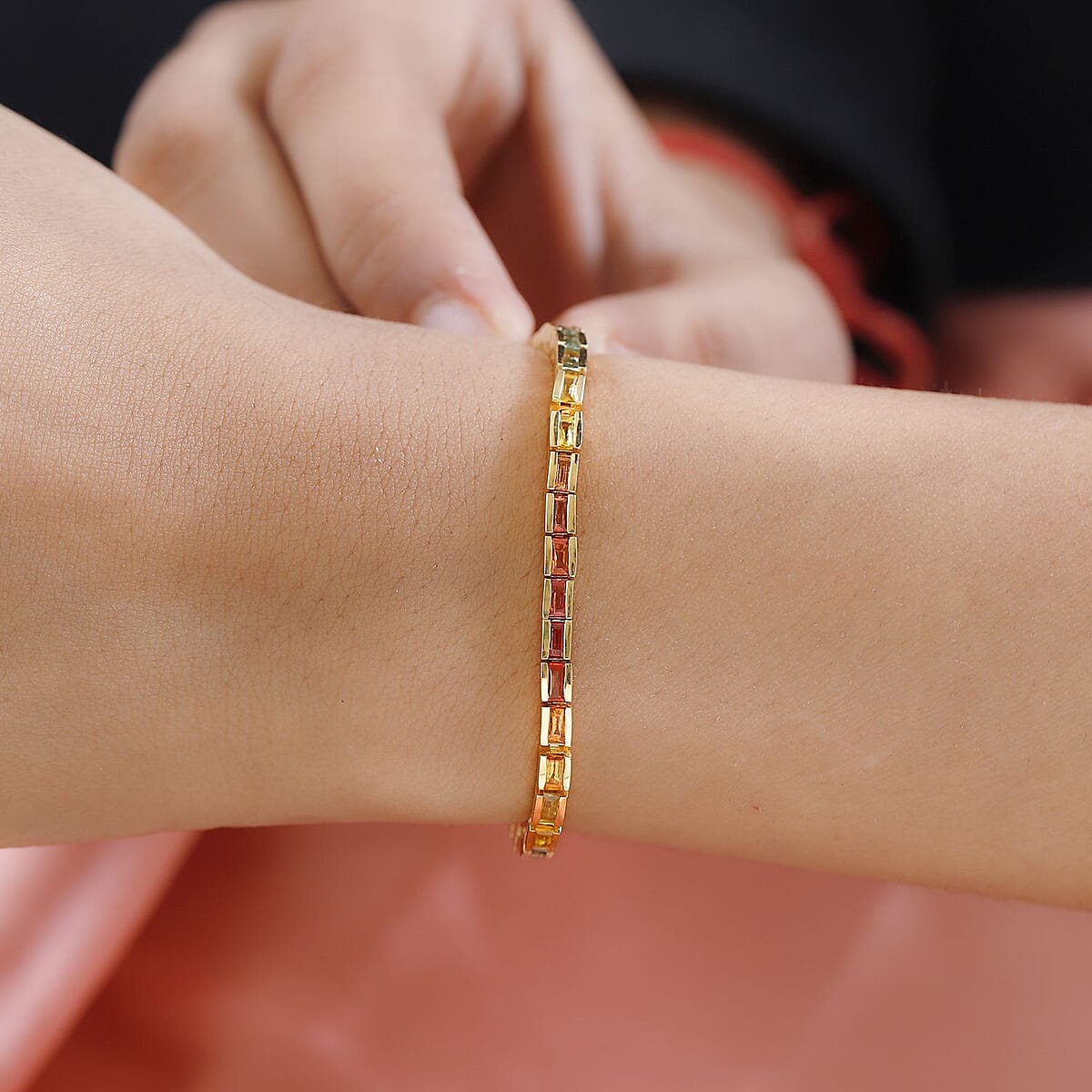 Multi Sapphire Tennis Bracelet in Vermeil Yellow Gold Over Sterling Silver (7.25 In) 6.40 ctw (Del. in 7-10 Days) image number 1