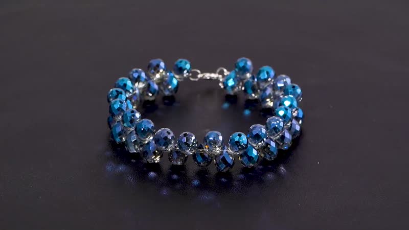 Blue Glass Beaded Bracelet in Rhodium Over Sterling Silver (7.5-8.5In)