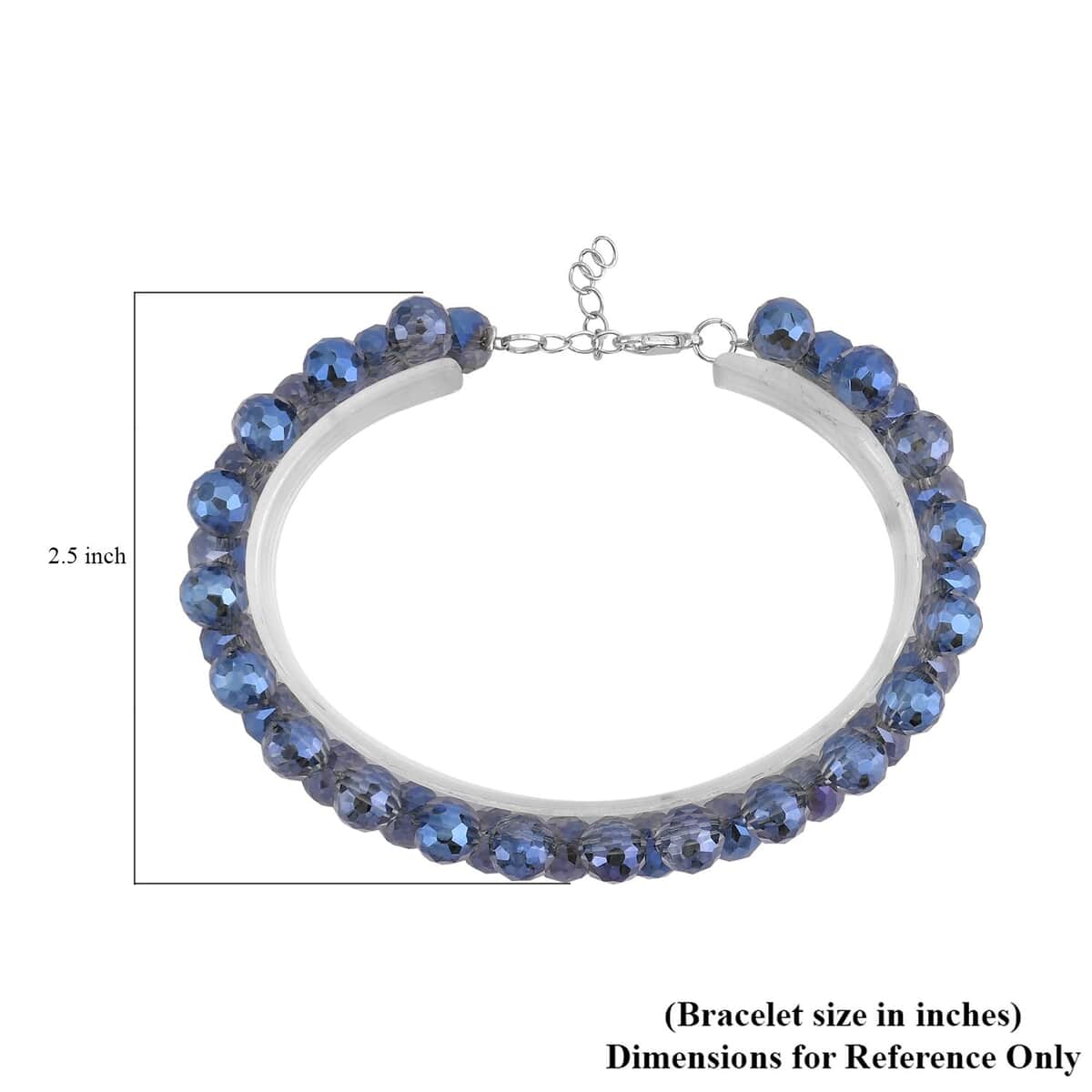 Blue Glass Beaded Bracelet in Rhodium Over Sterling Silver (7.5-8.5In) image number 2