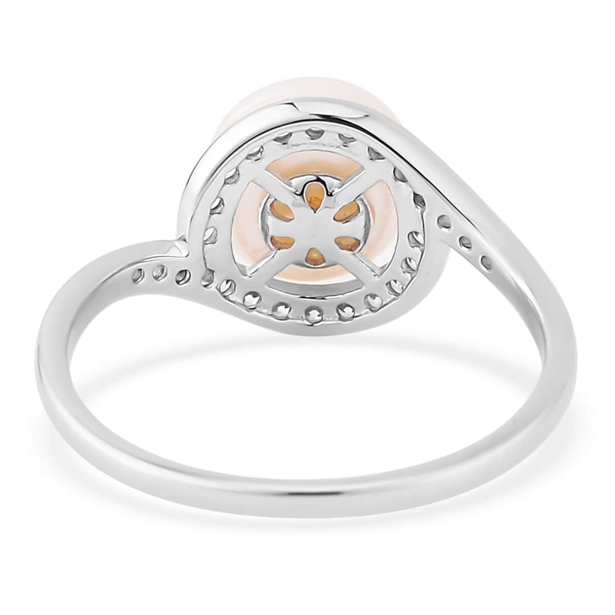 Freshwater Cultured Pearl and Simulated Diamond Bypass Ring in Rhodium Over Sterling Silver 0.40 ctw image number 4